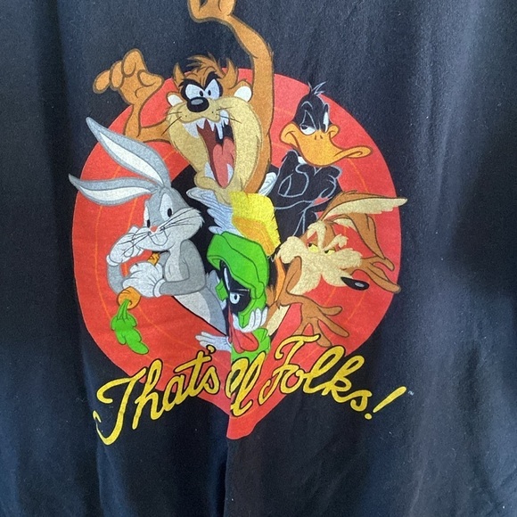 Looney Tunes "That's All Folks" Black Short Sleeve T Shirt Size XL - Picture 2 of 4